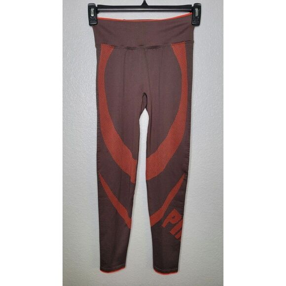Victoria Pink Active Seamless Tight Legging Pop Dot Brown Orange Size M - A16 - Picture 3 of 10